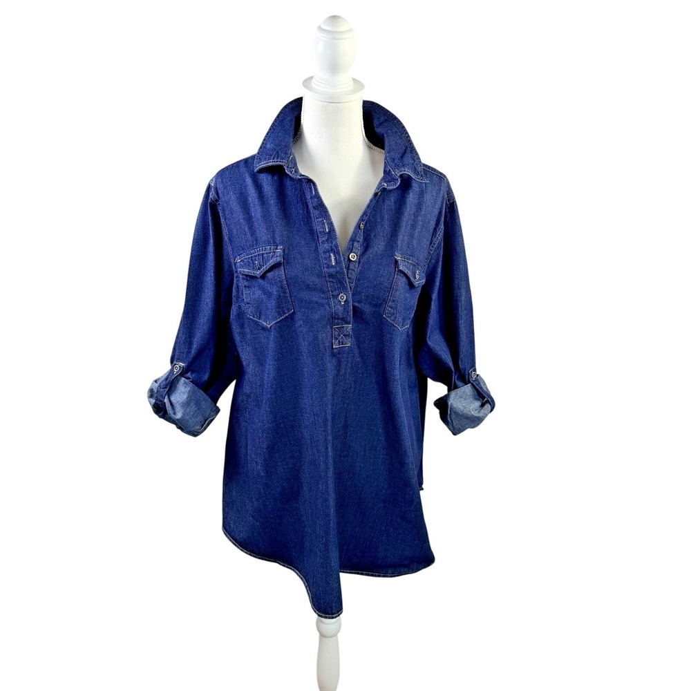 Liz Lange Maternity Denim Collared Button Up Tab Sleeve Shirt size XXL